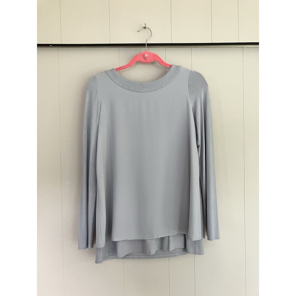 J. Jill Wearever Top XS Gray Knit Long Sleeve Layered Look Mixed Media Tunic EUC